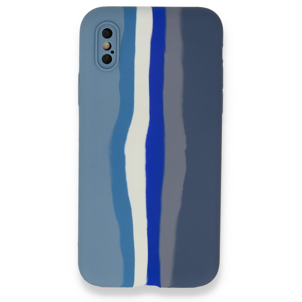 Newface iPhone X Kılıf Ebruli Lansman Silikon - Mavi-Gri