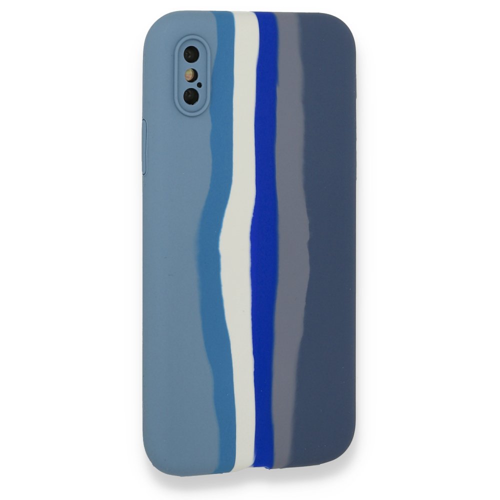 Newface iPhone X Kılıf Ebruli Lansman Silikon - Mavi-Gri