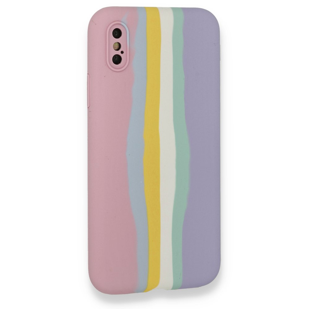 Newface iPhone X Kılıf Ebruli Lansman Silikon - Pembe-Lila