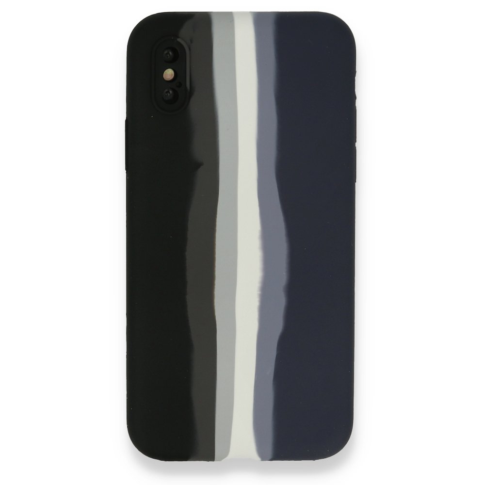 Newface iPhone X Kılıf Ebruli Lansman Silikon - Siyah-Lacivert