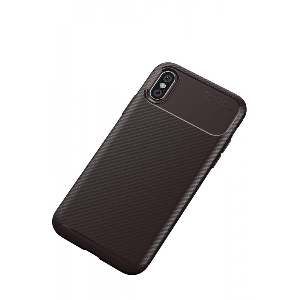 Newface iPhone X Kılıf Focus Karbon Silikon - Kahverengi