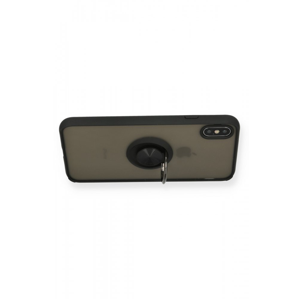 Newface iPhone XS Kılıf Montreal Yüzüklü Silikon Kapak - Siyah