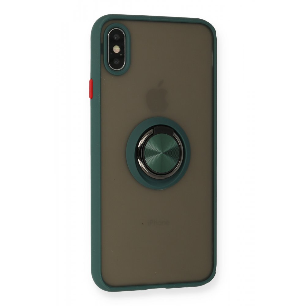 Newface iPhone X Kılıf Montreal Yüzüklü Silikon Kapak - Yeşil