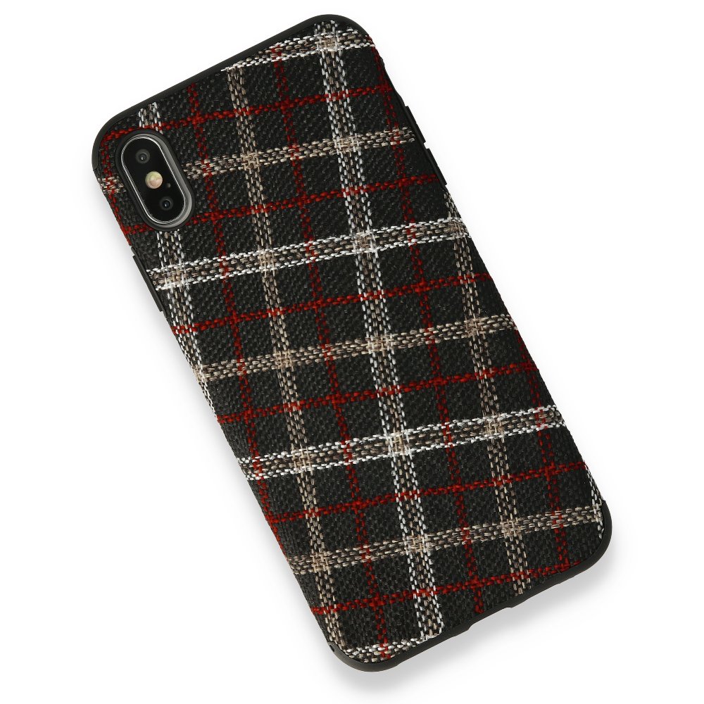 Newface iPhone X Kılıf Ottoman Kumaş Silikon - Ekose