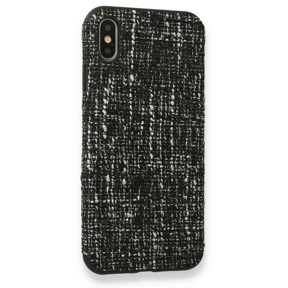 Newface iPhone XS Max Kılıf Ottoman Kumaş Silikon - Siyah