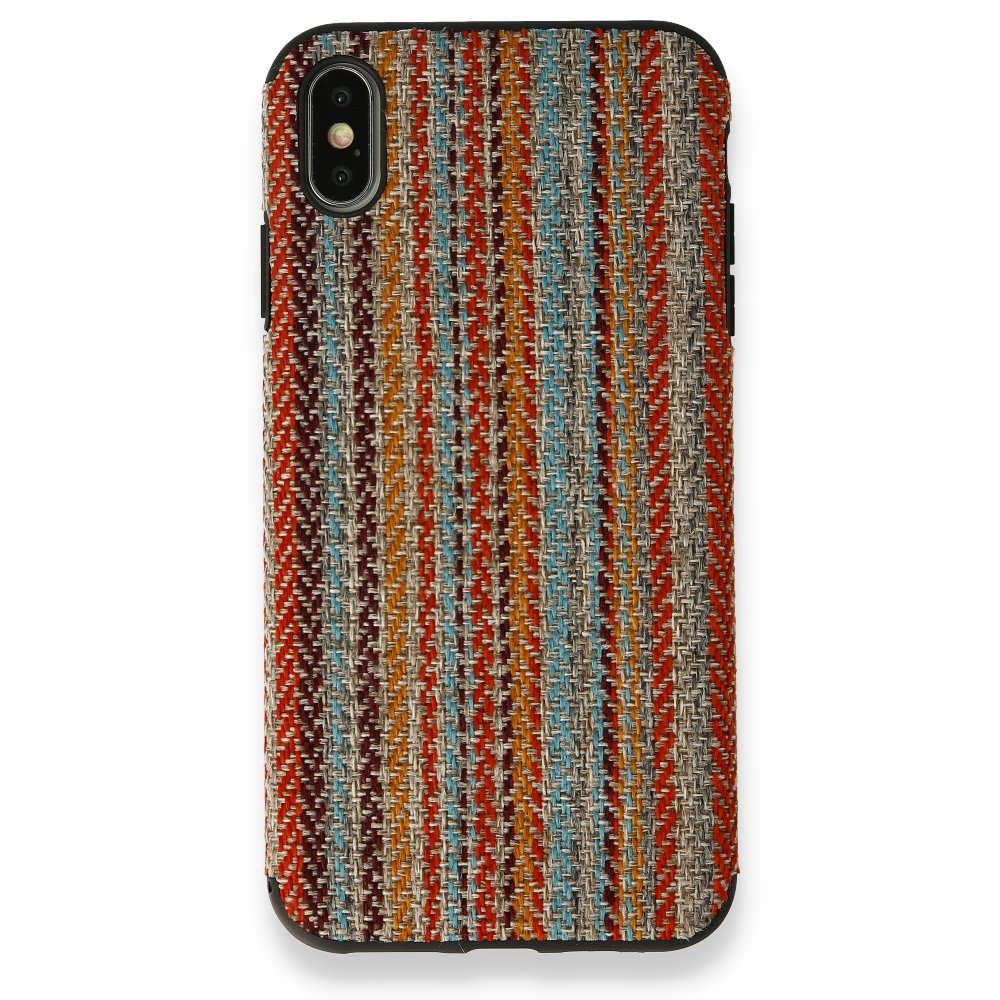 Newface iPhone XS Max Kılıf Ottoman Kumaş Silikon - Turuncu Örgü