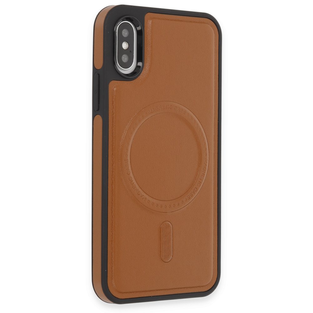 Newface iPhone X Kılıf Ozzi Magsafe Deri Kapak - Taba