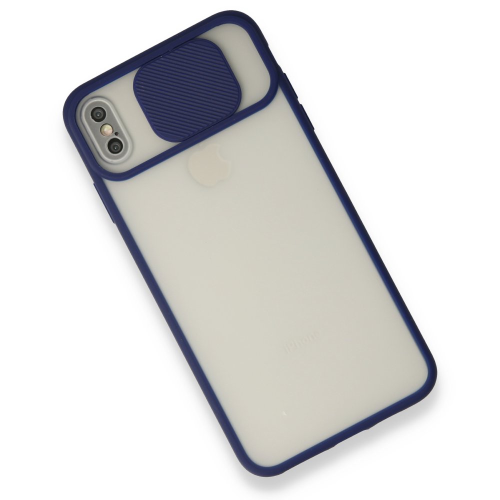 Newface iPhone X Kılıf Palm Buzlu Kamera Sürgülü Silikon - Lacivert