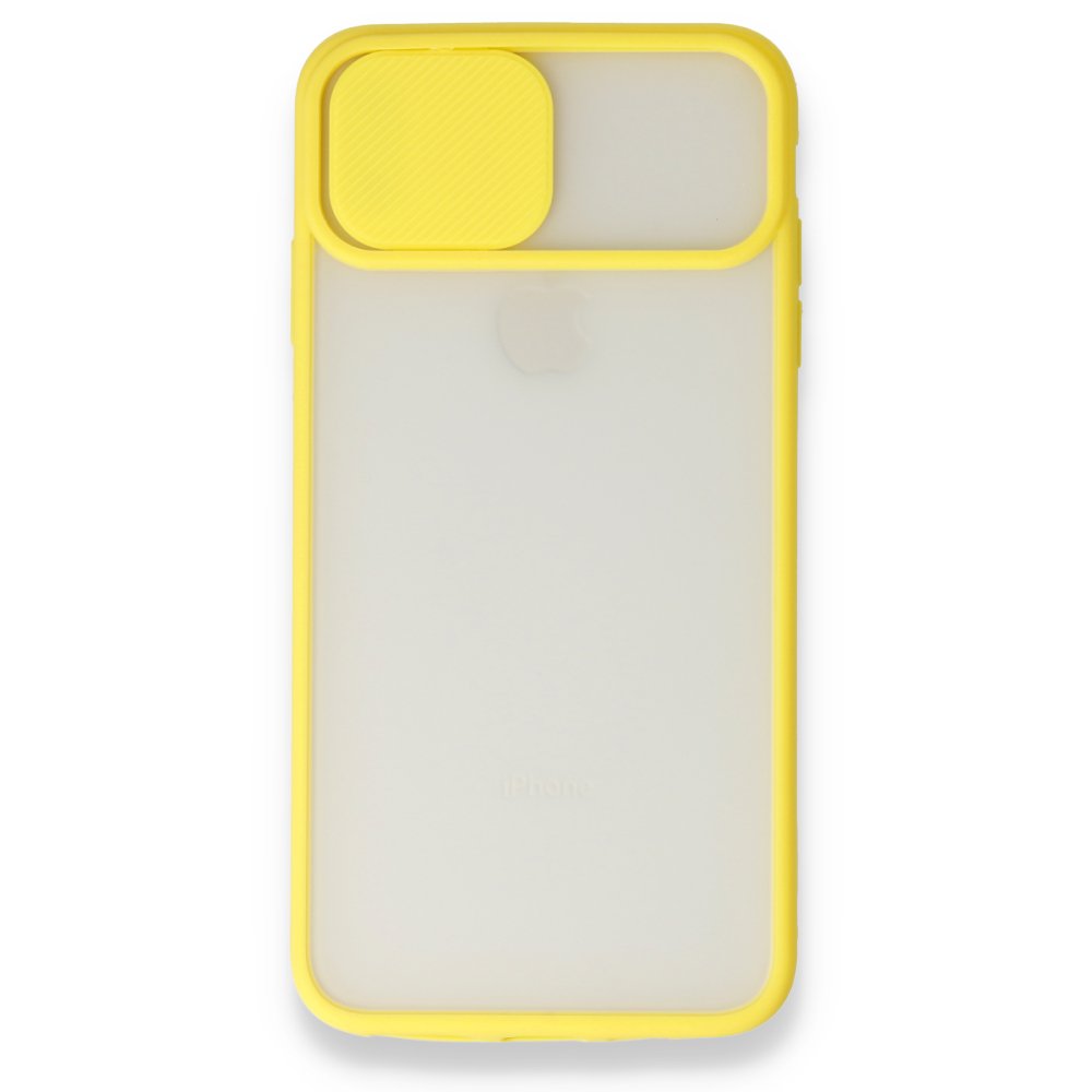 Newface iPhone XS Kılıf Palm Buzlu Kamera Sürgülü Silikon - Sarı