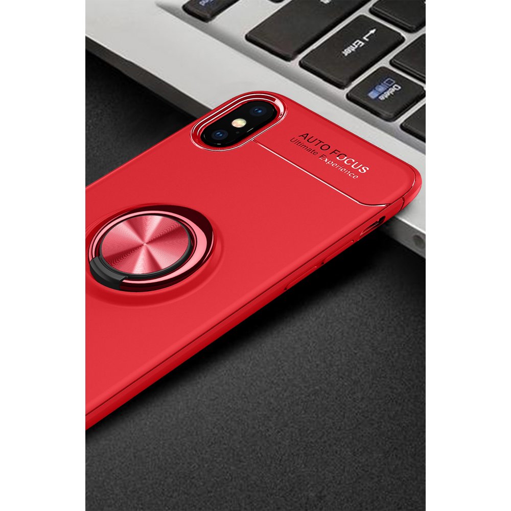 Newface iPhone X Kılıf Range Yüzüklü Silikon - Kırmızı