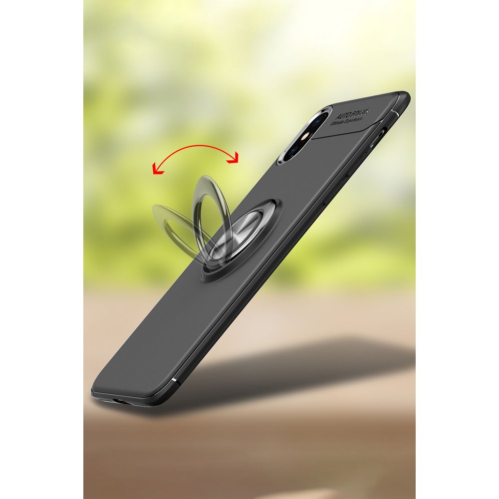 Newface iPhone X Kılıf Range Yüzüklü Silikon - Siyah-Kırmızı