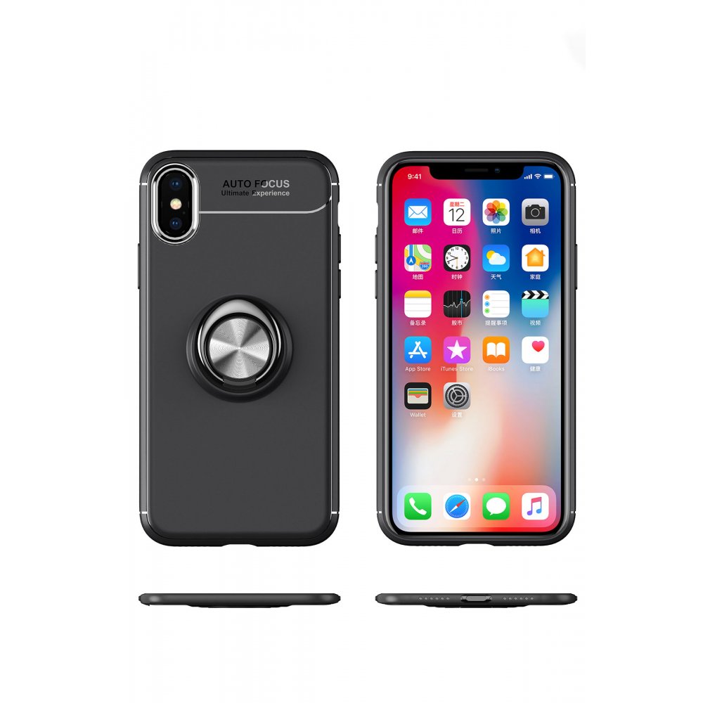 Newface iPhone X Kılıf Range Yüzüklü Silikon - Siyah-Kırmızı