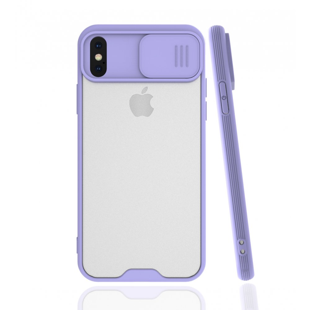 Newface iPhone X Kılıf Platin Kamera Koruma Silikon - Lila