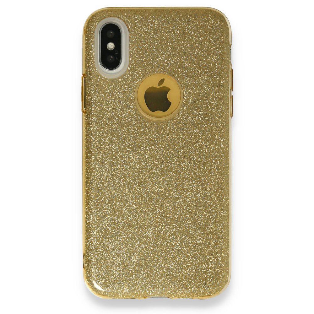 Newface iPhone X Kılıf Simli Katmanlı Silikon - Gold