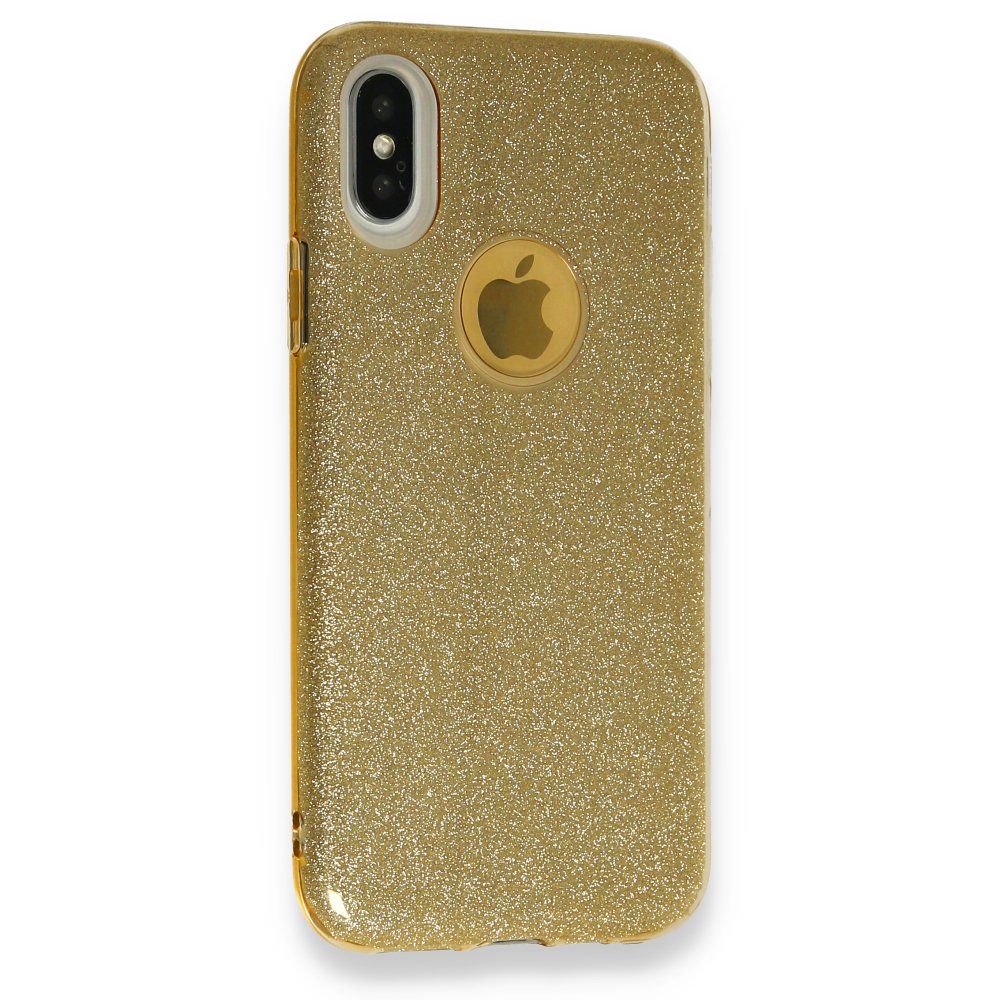 Newface iPhone X Kılıf Simli Katmanlı Silikon - Gold