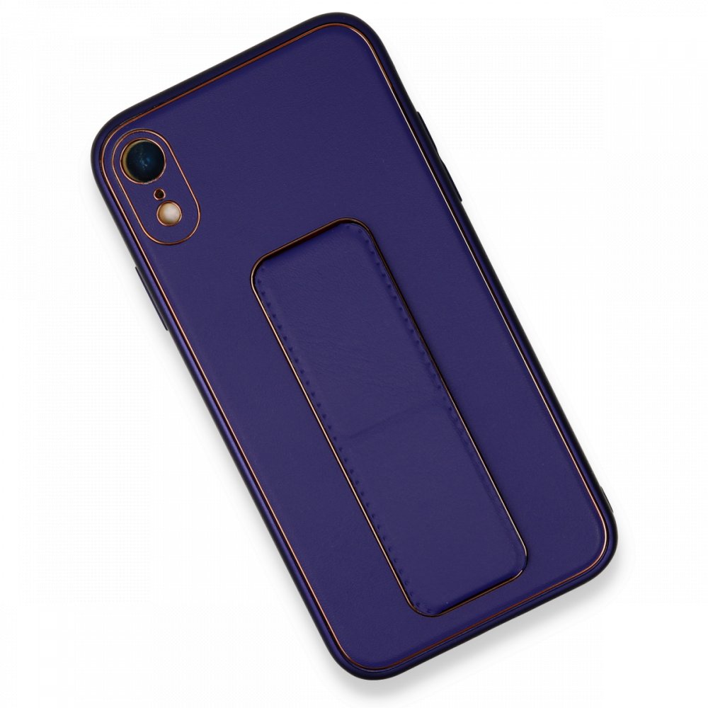 Newface iPhone XR Kılıf Coco Deri Standlı Kapak - Mor
