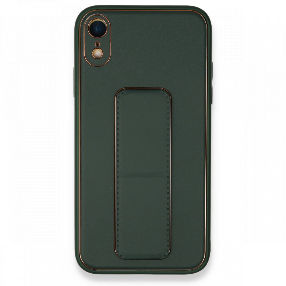 Newface iPhone XR Kılıf Coco Deri Standlı Kapak - Yeşil