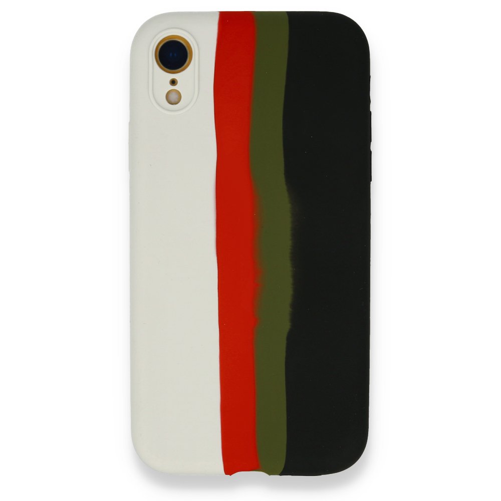 Newface iPhone XR Kılıf Ebruli Lansman Silikon - Beyaz-Siyah