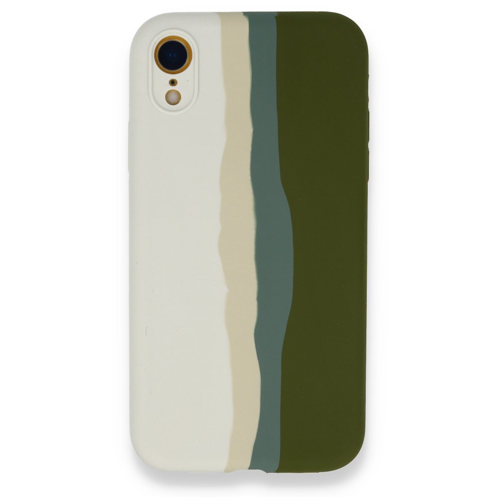 Newface iPhone XR Kılıf Ebruli Lansman Silikon - Beyaz-Yeşil