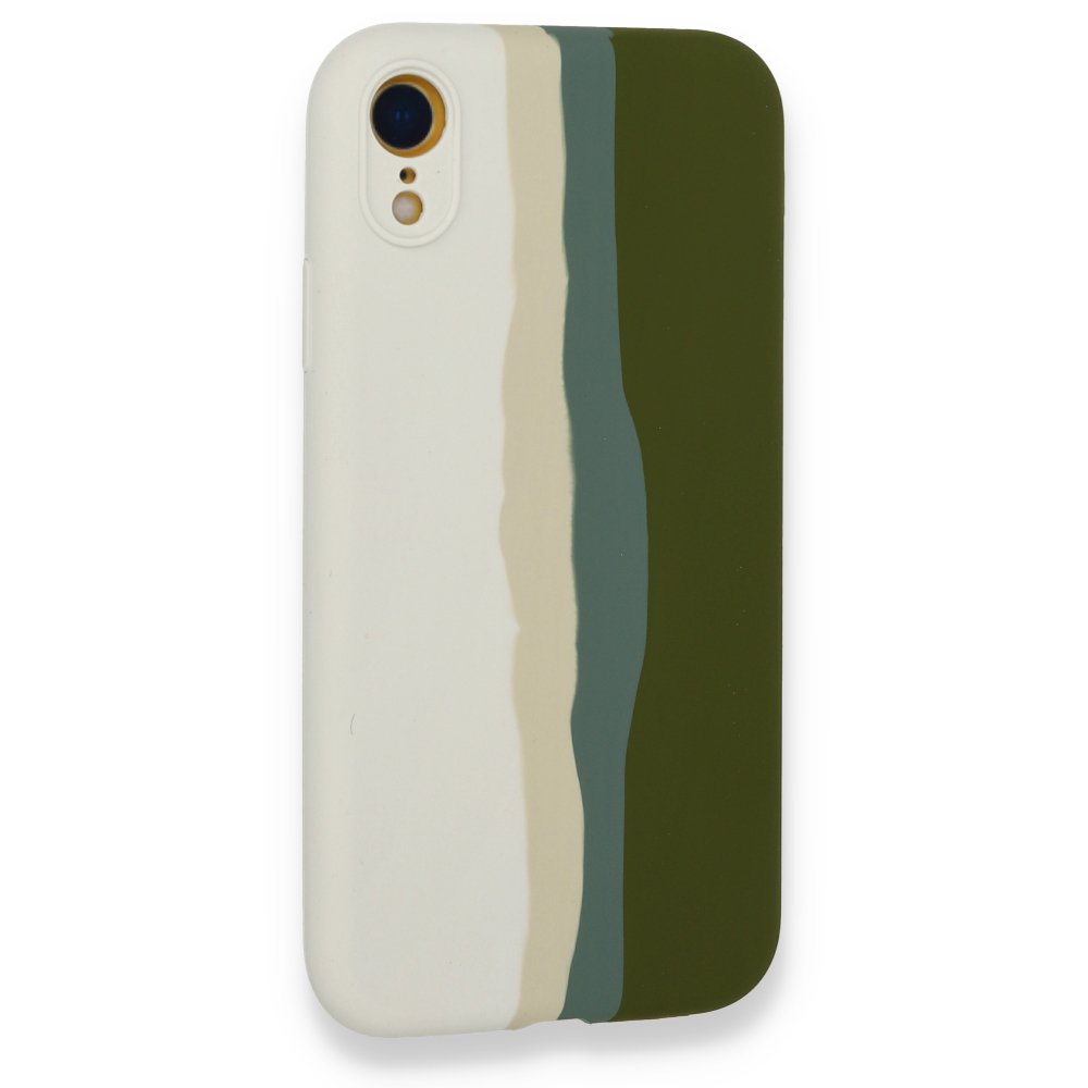 Newface iPhone XR Kılıf Ebruli Lansman Silikon - Beyaz-Yeşil