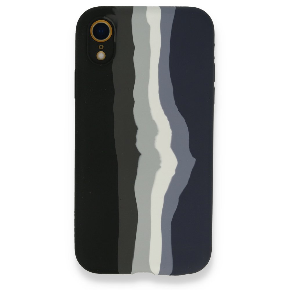 Newface iPhone XR Kılıf Ebruli Lansman Silikon - Siyah-Lacivert