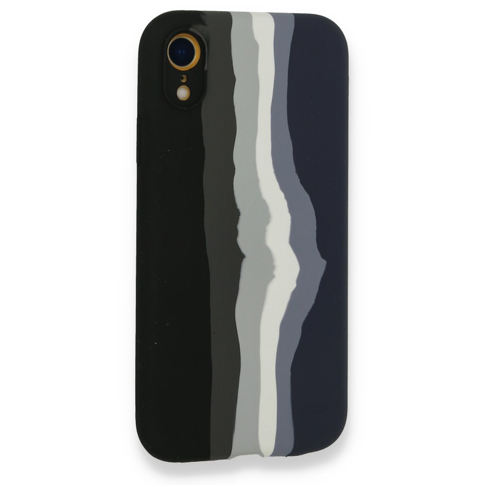 Newface iPhone XR Kılıf Ebruli Lansman Silikon - Siyah-Lacivert