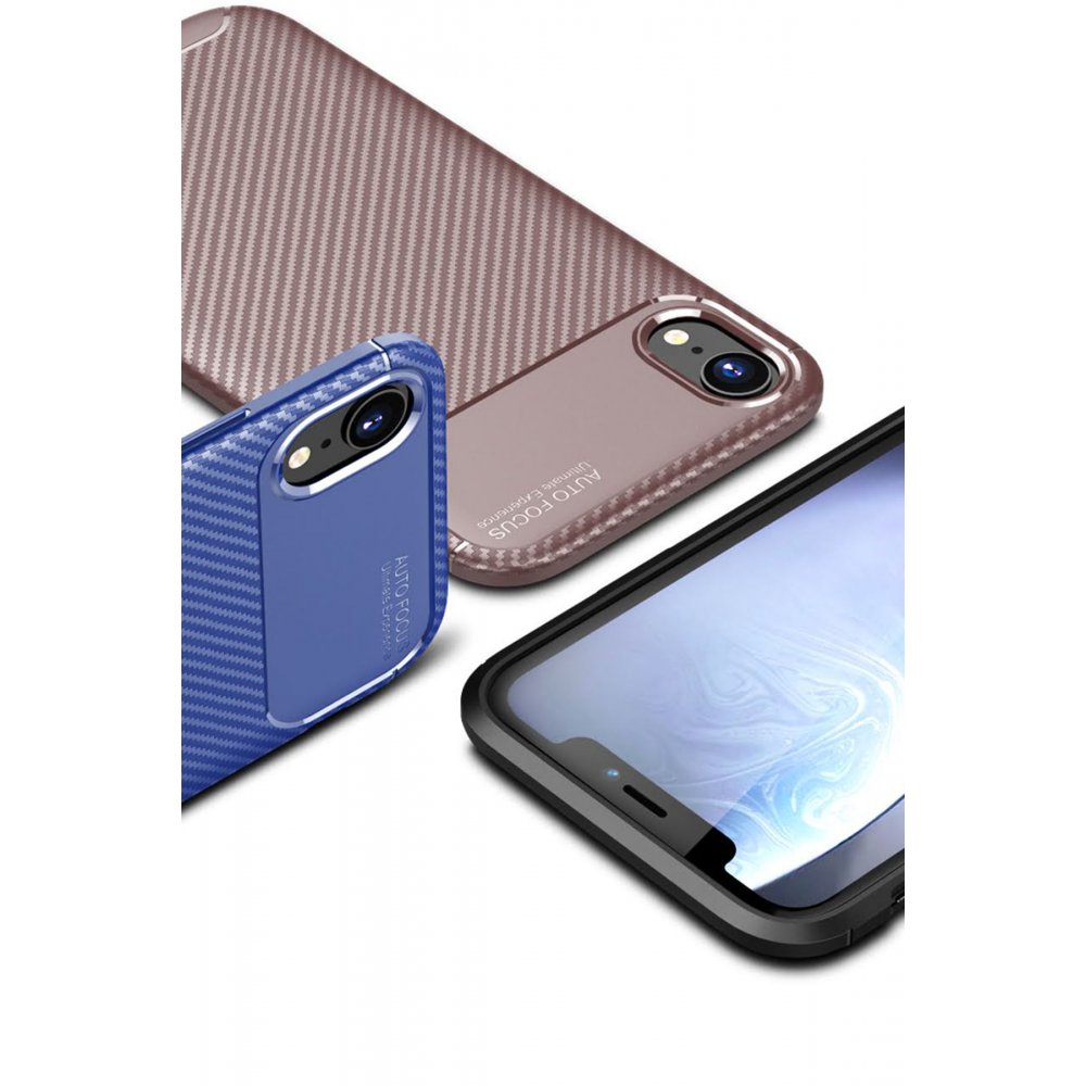 Newface iPhone XR Kılıf Focus Karbon Silikon - Siyah