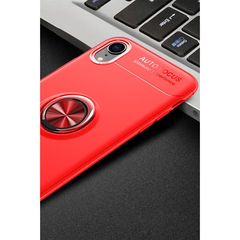 Newface iPhone XR Kılıf Range Yüzüklü Silikon - Kırmızı