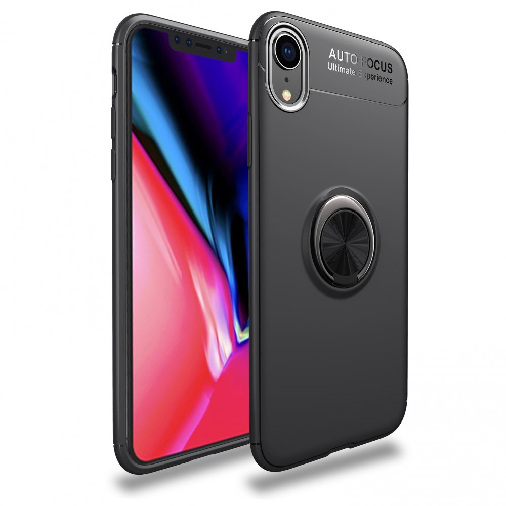 Newface iPhone XR Kılıf Range Yüzüklü Silikon - Siyah