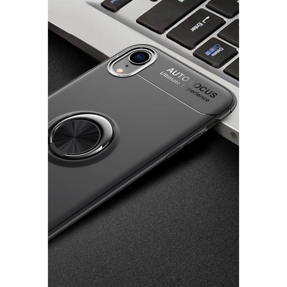 Newface iPhone XR Kılıf Range Yüzüklü Silikon - Siyah