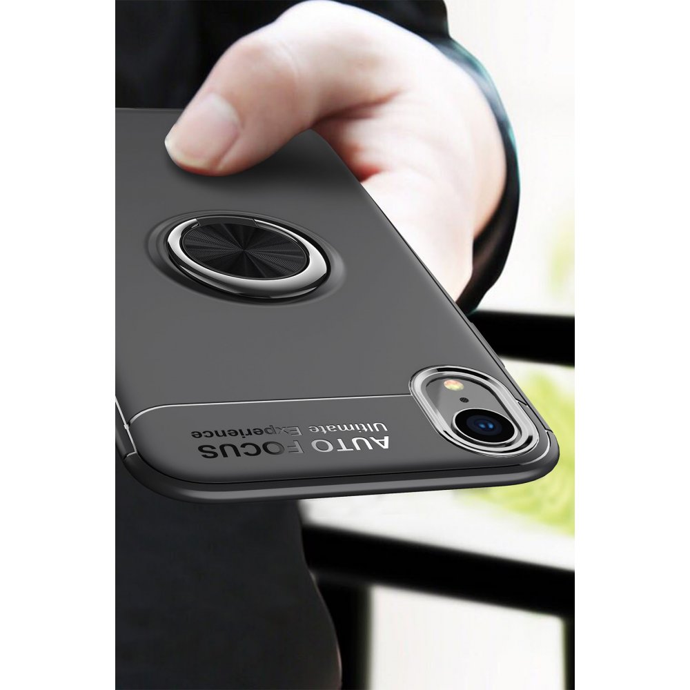 Newface iPhone XR Kılıf Range Yüzüklü Silikon - Siyah-Gold