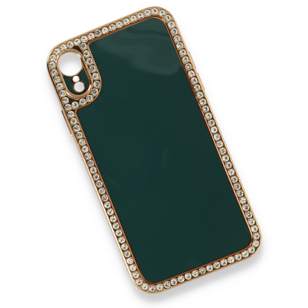 Newface iPhone XR Kılıf Solo Taşlı Silikon - Koyu Yeşil