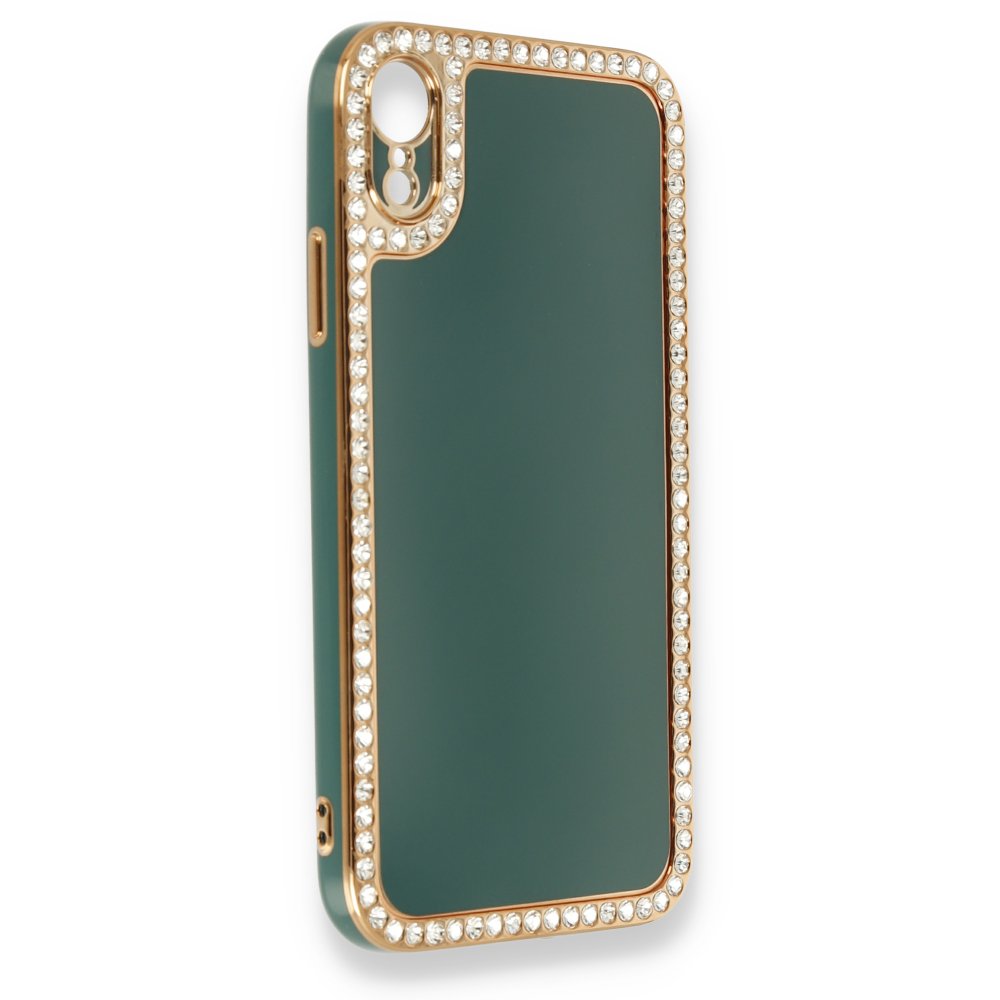 Newface iPhone XR Kılıf Solo Taşlı Silikon - Koyu Yeşil