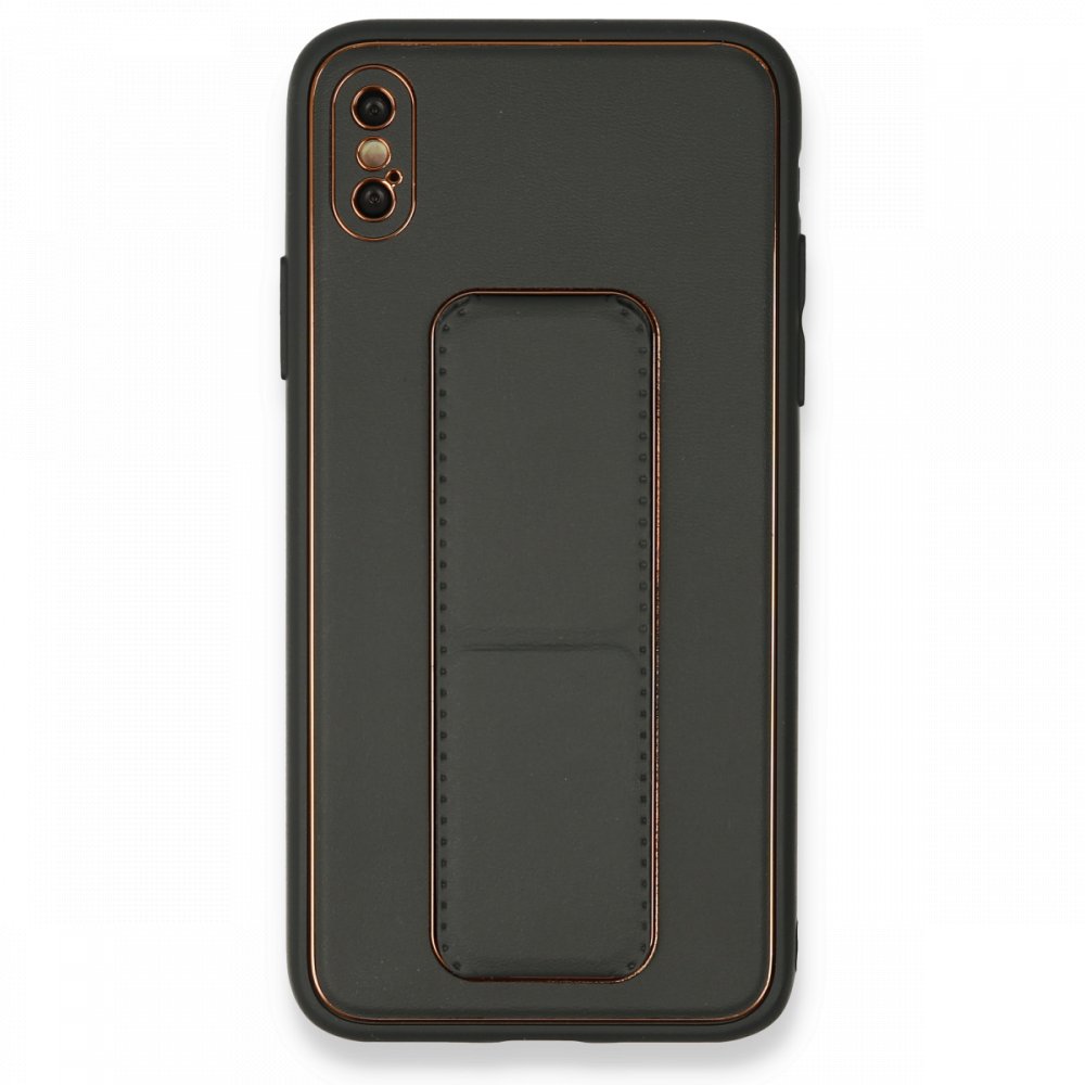 Newface iPhone XS Kılıf Coco Deri Standlı Kapak - Füme