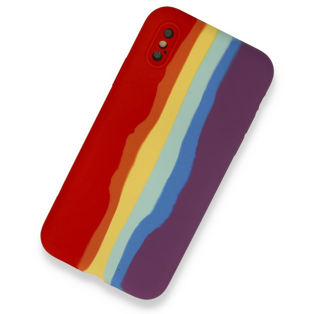 Newface iPhone XS Kılıf Ebruli Lansman Silikon - Kırmızı-Mor
