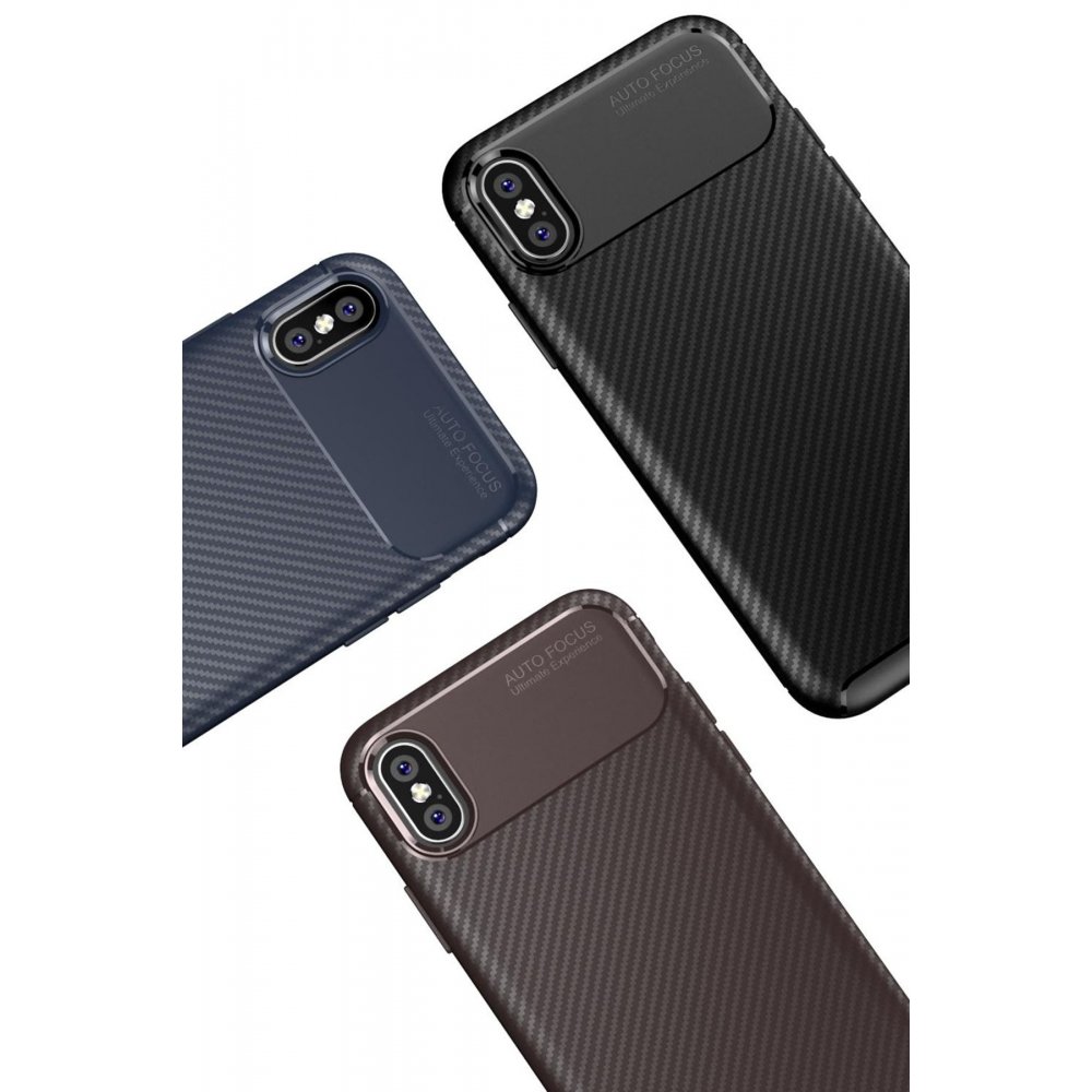 Newface iPhone XS Kılıf Focus Karbon Silikon - Kahverengi