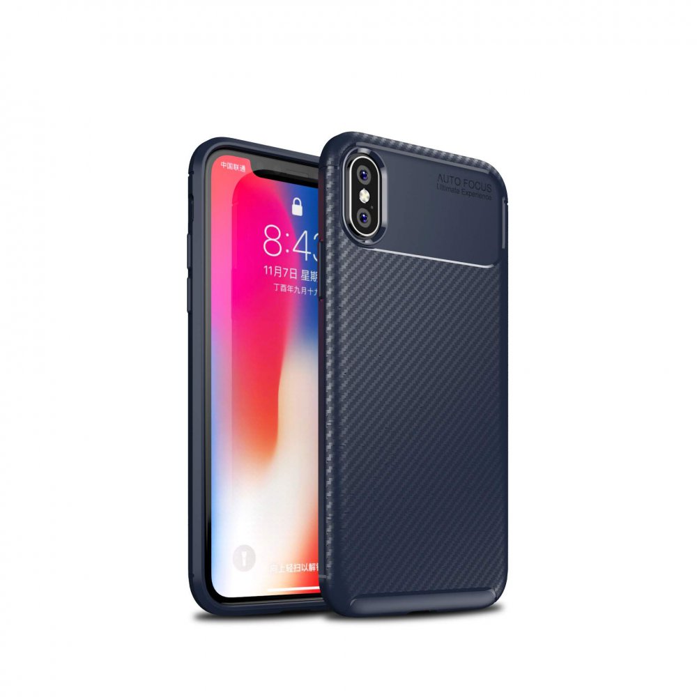 Newface iPhone XS Kılıf Focus Karbon Silikon - Lacivert