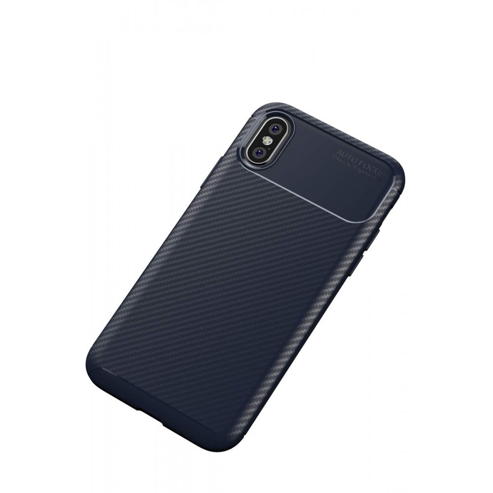 Newface iPhone XS Kılıf Focus Karbon Silikon - Lacivert