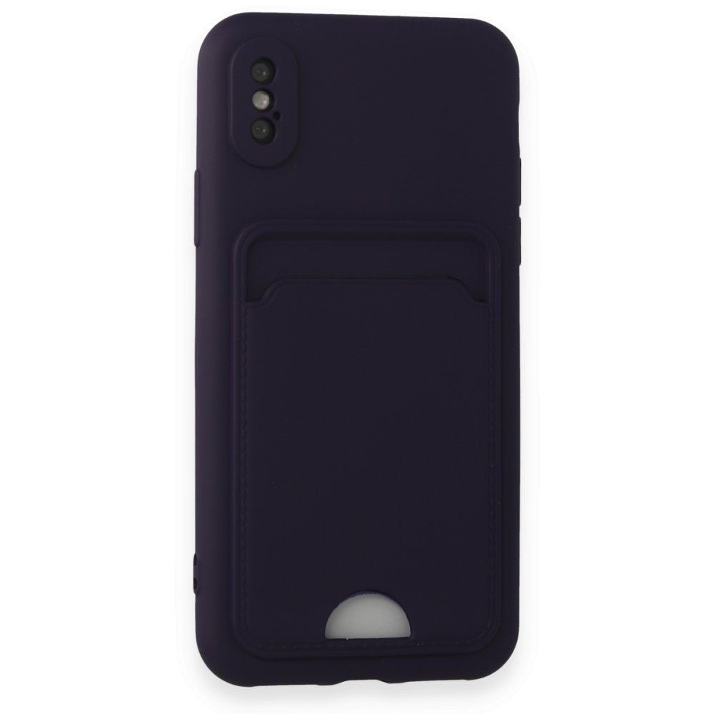 Newface iPhone XS Kılıf Kelvin Kartvizitli Silikon - Derin Mor