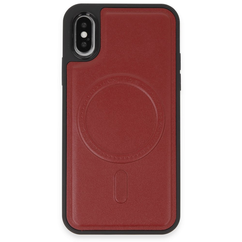 Newface iPhone XS Kılıf Ozzi Magsafe Deri Kapak - Kırmızı