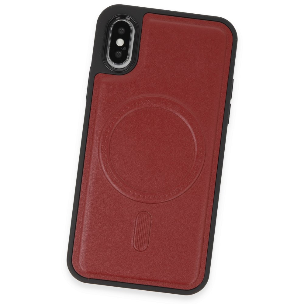 Newface iPhone XS Kılıf Ozzi Magsafe Deri Kapak - Kırmızı