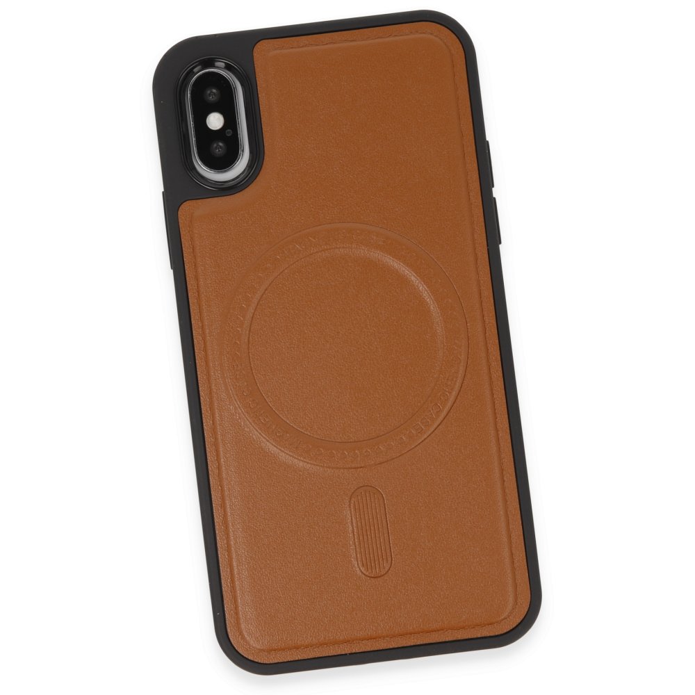 Newface iPhone XS Kılıf Ozzi Magsafe Deri Kapak - Taba