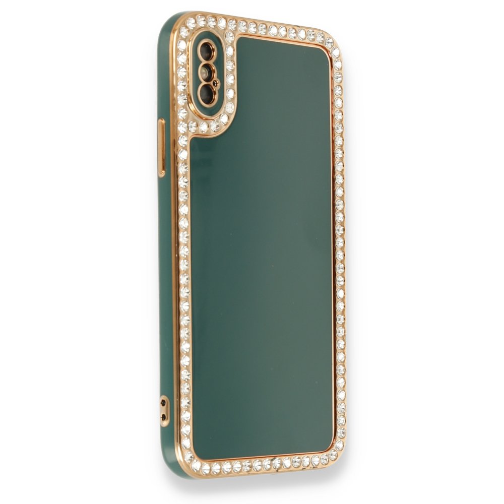 Newface iPhone XS Kılıf Solo Taşlı Silikon - Koyu Yeşil