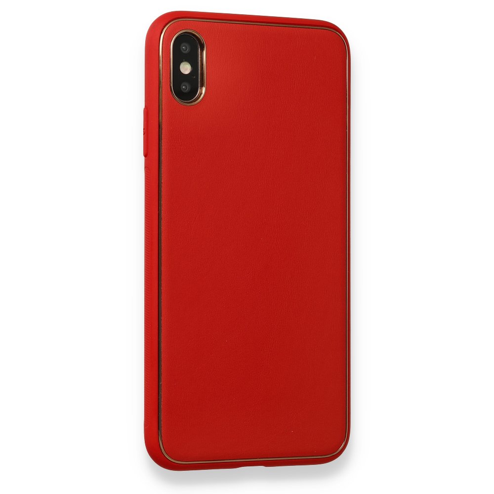 Newface iPhone XS Max Kılıf Coco Deri Silikon Kapak - Kırmızı
