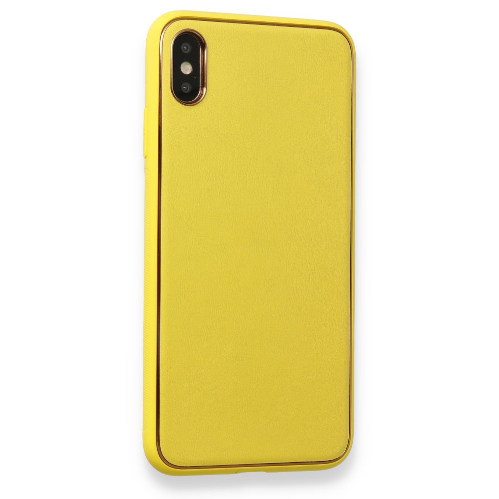 Newface iPhone XS Max Kılıf Coco Deri Silikon Kapak - Sarı