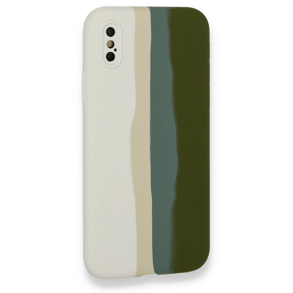 Newface iPhone XS Max Kılıf Ebruli Lansman Silikon - Beyaz-Yeşil