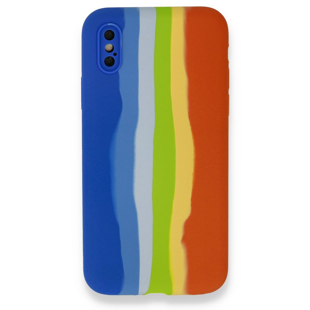 Newface iPhone XS Max Kılıf Ebruli Lansman Silikon - Mavi-Turuncu