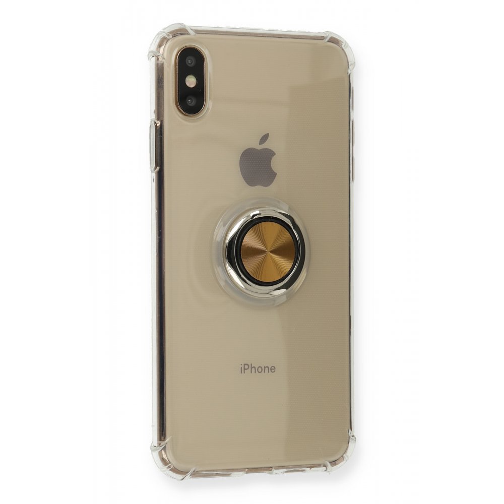 Newface iPhone XS Max Kılıf Gros Yüzüklü Silikon - Gold