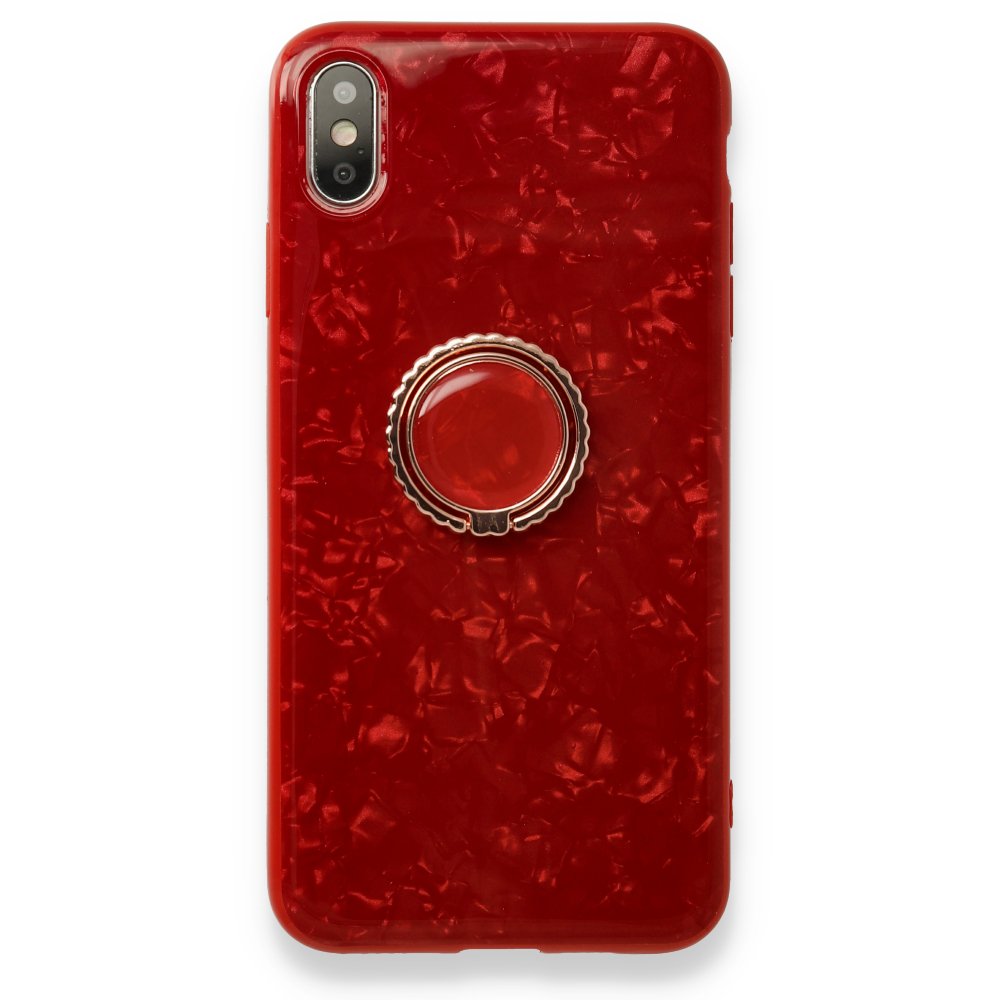 Newface iPhone XS Max Kılıf Marble Yüzüklü Silikon - Kırmızı