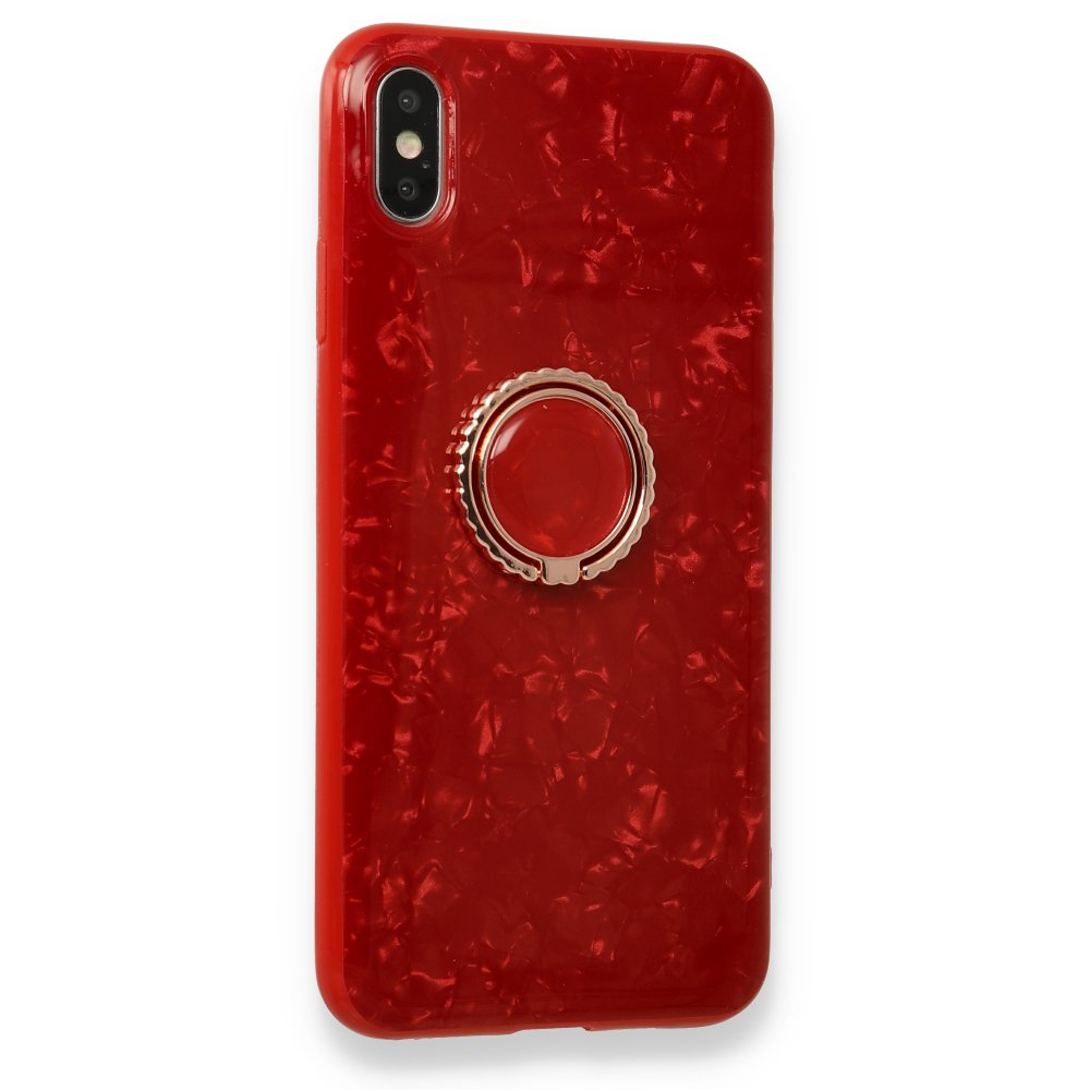 Newface iPhone XS Max Kılıf Marble Yüzüklü Silikon - Kırmızı